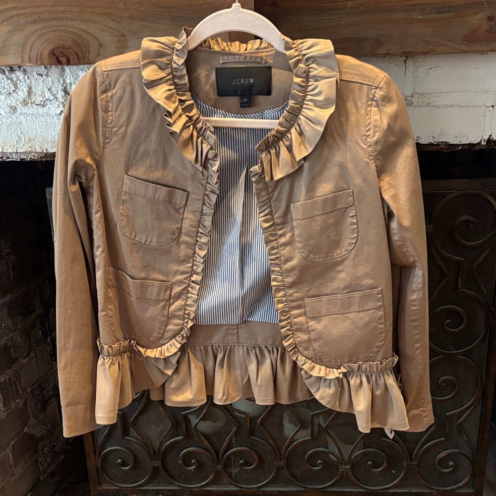 J. Crew Camel Ruffle Trim Jacket